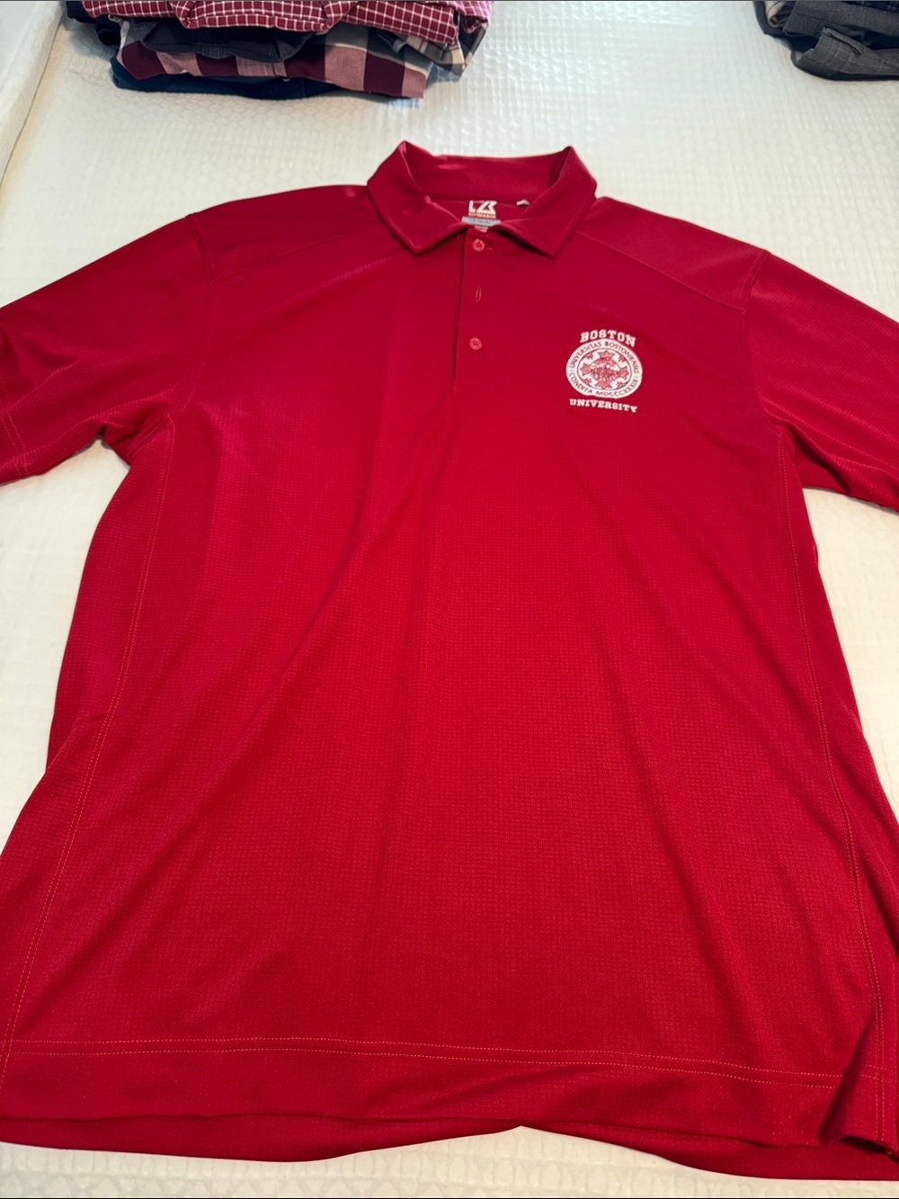 Boston University Red Men's Polo with White Crest